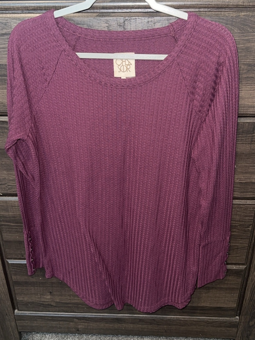 Chaser Waffle-Knit Long Sleeve Top in Plum